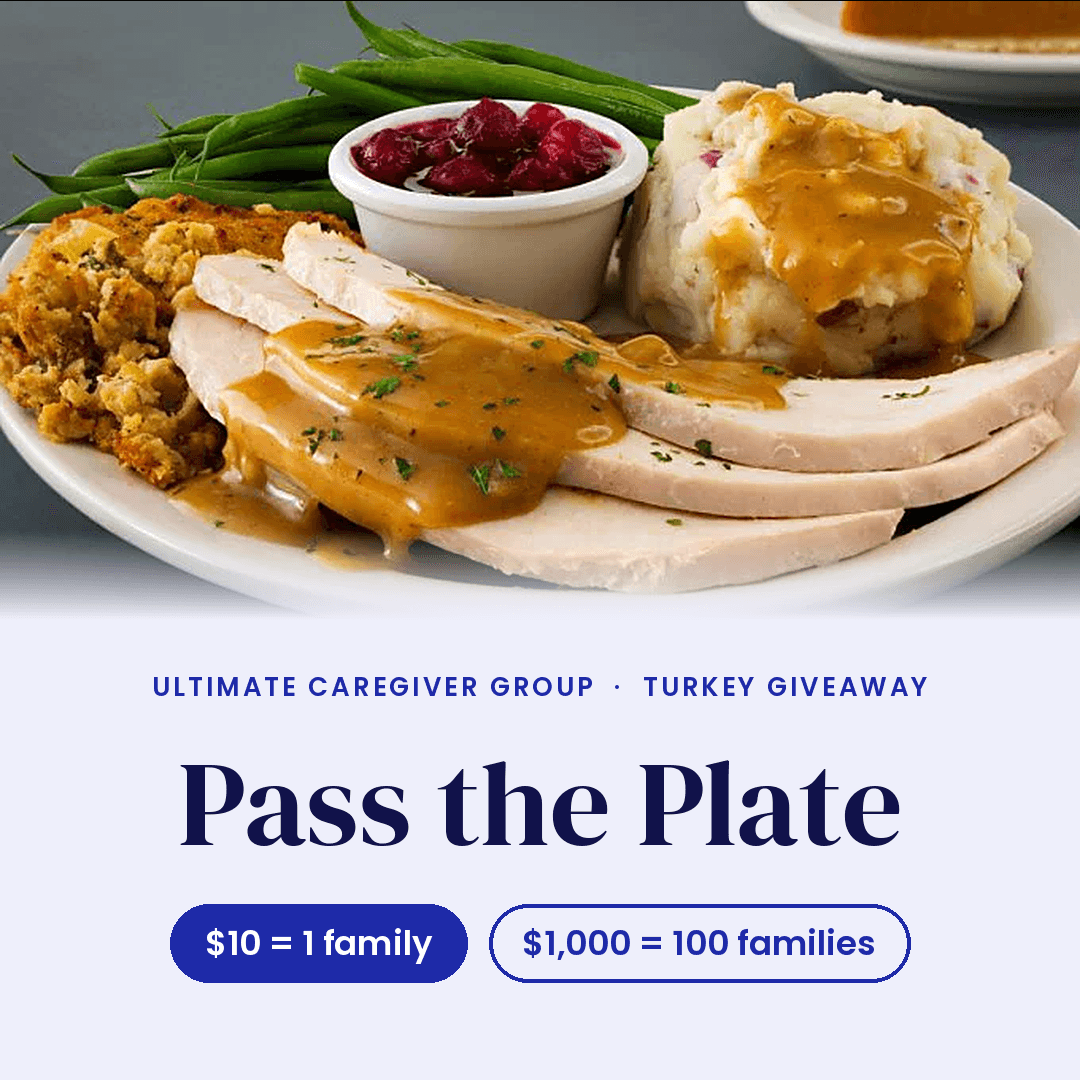 Pass the Plate: a Thanksgiving plate of sliced turkey, gravy, stuffing, mashed potatoes, green beans and cranberry sauce. $10 = 1 family. $1,000 = 100 families.